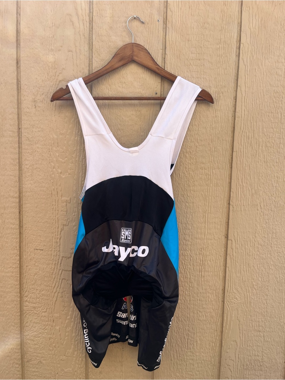 Men's Santini SMS Jayco Black Blue Bib Shorts sz XL Cycling Bike Padded